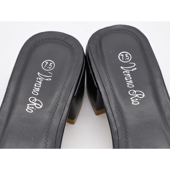 Verano Rio Sandals Womens 7.5 Black Rhinestones Slides Open Toe Block Heel - Picture 7 of 10